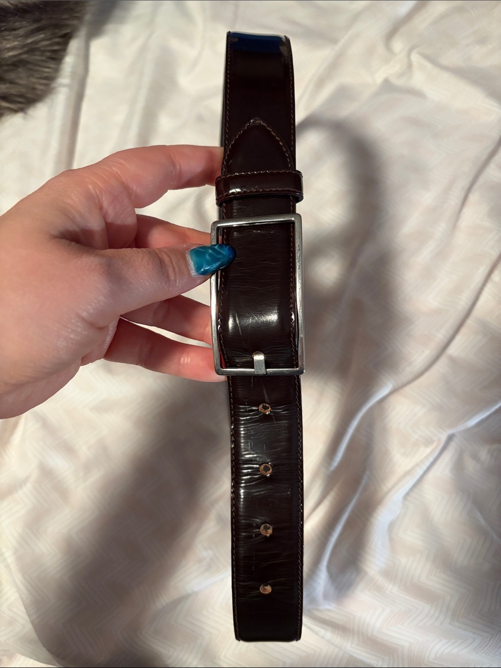 Brown Leather Dress Belt with Silver Buckle